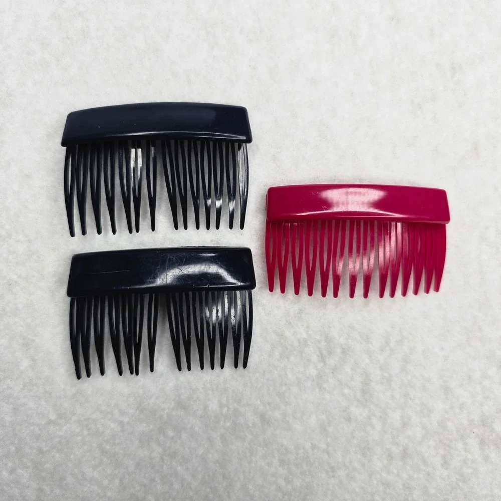 Vintage France Hair Side Tuck Combs Navy Blue Raspberry Plastic Accessory